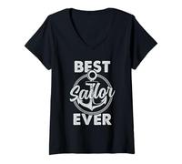 Femme Sailing Best Sailor Ever Anchor Nautical Captain Humour T-Shirt avec Col en V