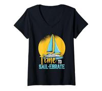 Femme Sailor Time To Sail-ebrate Voilier nautique T-Shirt avec Col en V