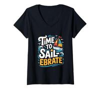 Femme Sailor Time To Sail-ebrate Voilier nautique T-Shirt avec Col en V