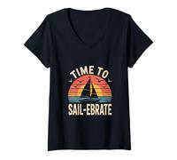 Femme Sailor Time To Sail-ebrate Voilier nautique T-Shirt avec Col en V