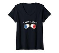 Femme Saint-Andre France Vintage Flag Sunglasses T-Shirt avec Col en V