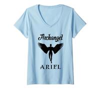 Femme Saint Ariel Archange/Prière Catholique Traditionnelle T-Shirt avec Col en V