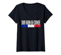 Femme Saint-Aubin-du-Cormier Drapeau France Fierté de la Ville française T-Shirt avec Col en V