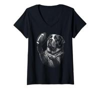 Femme Saint Bernard Américain Football Sports Amoureux des Chiens T-Shirt avec Col en V