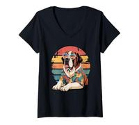 Femme Saint Bernard Dog Lunettes De Soleil Hawaï Plage Été T-Shirt avec Col en V
