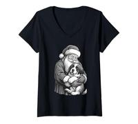 Femme Saint Bernard Père Noël Amoureux des Chiens T-Shirt avec Col en V
