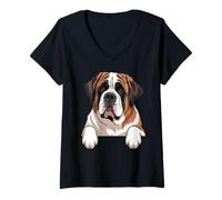 Femme Saint Bernard Petit Chiot de Poche Motif Chien de Saint Bernie T-Shirt avec Col en V