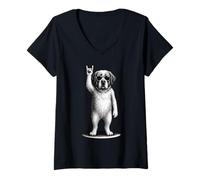 Femme Saint Bernard Rock Music Retro Vintage pour les amoureux des chiens T-Shirt avec Col en V
