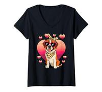 Femme Saint Bernard Valentines Day T-Shirt avec Col en V