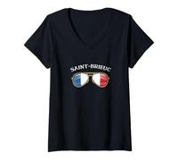 Femme Saint-Brieuc France Vintage Flag Sunglasses T-Shirt avec Col en V