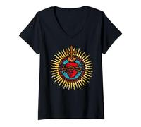 Femme Saint Cœur de Jésus Art catholique Messe Latine T-Shirt avec Col en V