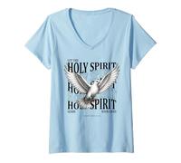 Femme Saint Esprit Colombe Verse de la Bible Galates 5:16 Foi Chrétienne T-Shirt avec Col en V