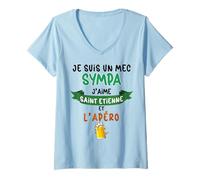 Femme Saint Etienne Mec Sympa Bière Foot Homme Supporter T-Shirt avec Col en V