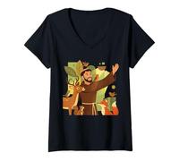 Femme Saint François d'Assise Patron Saint des Animaux Oiseaux Catholique T-Shirt avec Col en V