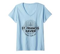 Femme Saint François Xavier Pray for Us Catholic Saint T-Shirt avec Col en V
