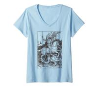 Femme Saint Georges et Le Dragon, Art catholique Vintage Anglais T-Shirt avec Col en V