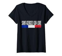 Femme Saint-Georges-sur-Loire France Drapeau France Fierté de la Ville T-Shirt avec Col en V