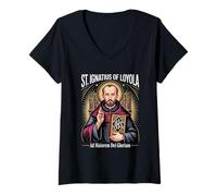 Femme Saint Ignace Loyola Ad Maiorem Dei Gloriam Catholique Jésuite T-Shirt avec Col en V
