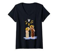 Femme Saint Jean-Baptiste et Jésus T-Shirt avec Col en V