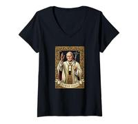 Femme Saint Jean-Paul II catholique T-Shirt avec Col en V