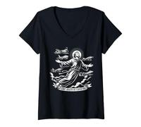 Femme Saint Joseph de Cupertino Patron Saint Pilotes Avions Catholique T-Shirt avec Col en V