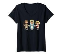 Femme Saint Joseph, Marie et Jésus Saints catholiques Enfants Foi Sainte T-Shirt avec Col en V
