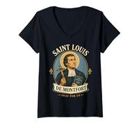 Femme Saint Louis de Montfort : véritable dévotion à Marie, Sainte catholique T-Shirt avec Col en V