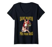 Femme Saint Martin de Tours. Prie por Nous T-Shirt avec Col en V