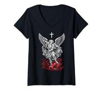 Femme Saint Michael Archangel Defeating Satan T-Shirt avec Col en V