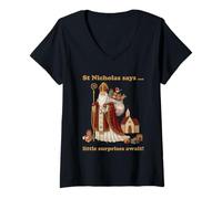 Femme Saint Nicolas St Nick 6 Décembre Tradition De Noël T-Shirt avec Col en V
