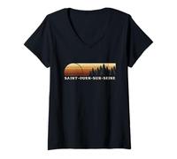 Femme Saint-Ouen-sur-Seine, France Evergreen Vintage Sunset T-Shirt avec Col en V