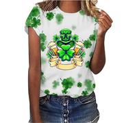 Femme Saint Patrick Irish Motif Joyeux de trèfle Irlandais Tshirt avec Motif Lucky Shamrock Tee Shirt Irlandais du Trèfle Chanceux Printemps Saint Valentin Blouse (Green, L)