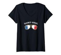 Femme Saint-Paul France Vintage Flag Sunglasses T-Shirt avec Col en V