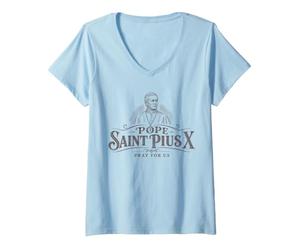 Femme Saint Pie X Pape Catholique Messe Latine Traditionnelle T-Shirt avec Col en V
