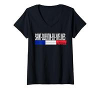 Femme Saint-Quentin-en-Yvelines France Drapeau France Fierté de la Ville T-Shirt avec Col en V