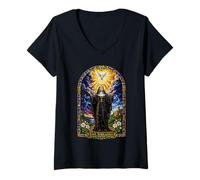 Femme Saint Scholastica Colombe Catholique Gothique Cathédrale Art Icône T-Shirt avec Col en V