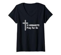 Femme Sainte Bernadette Prière pour Nous Sainte Catholique Prière T-Shirt avec Col en V