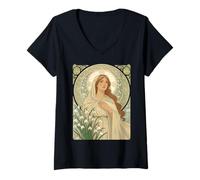Femme Sainte Brigitte et Perce-Neige : Un Calme contemplatif T-Shirt avec Col en V