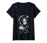 Femme Sainte Catherine de Bologne Patron des Artistes Art Catholique T-Shirt avec Col en V