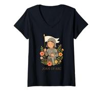 Femme Sainte catholique : Jeanne d'arc T-Shirt avec Col en V