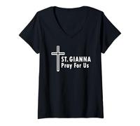 Femme Sainte Gianna Pray for Us Saint Patronage catholique T-Shirt avec Col en V