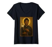 Femme Sainte Icône catholique de Sainte Joséphine Bakhita T-Shirt avec Col en V