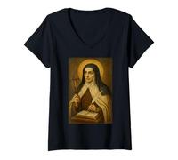 Femme Sainte Icône catholique de Sainte Thérèse d'Avila T-Shirt avec Col en V