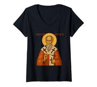 Femme Sainte Icône orthodoxe d'Ignace d'Antioche T-Shirt avec Col en V