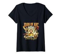 Femme Sainte Jeanne d'arc Catholique T-Shirt avec Col en V