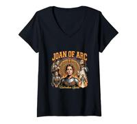 Femme Sainte Jeanne d'arc Catholique T-Shirt avec Col en V