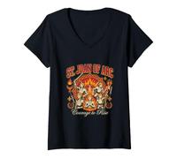 Femme Sainte Jeanne d'arc Catholique T-Shirt avec Col en V