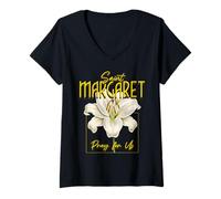 Femme Sainte Marguerite-Marie d'Écosse, Lily Purity, Sainte catholique T-Shirt avec Col en V