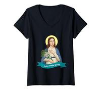 Femme Sainte Maria Goretti Pureté Pure Vertue Catholique Saint Print T-Shirt avec Col en V