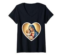 Femme Sainte Marie avec bébé Jésus Christ Icône Santa Maria Panagia T-Shirt avec Col en V
